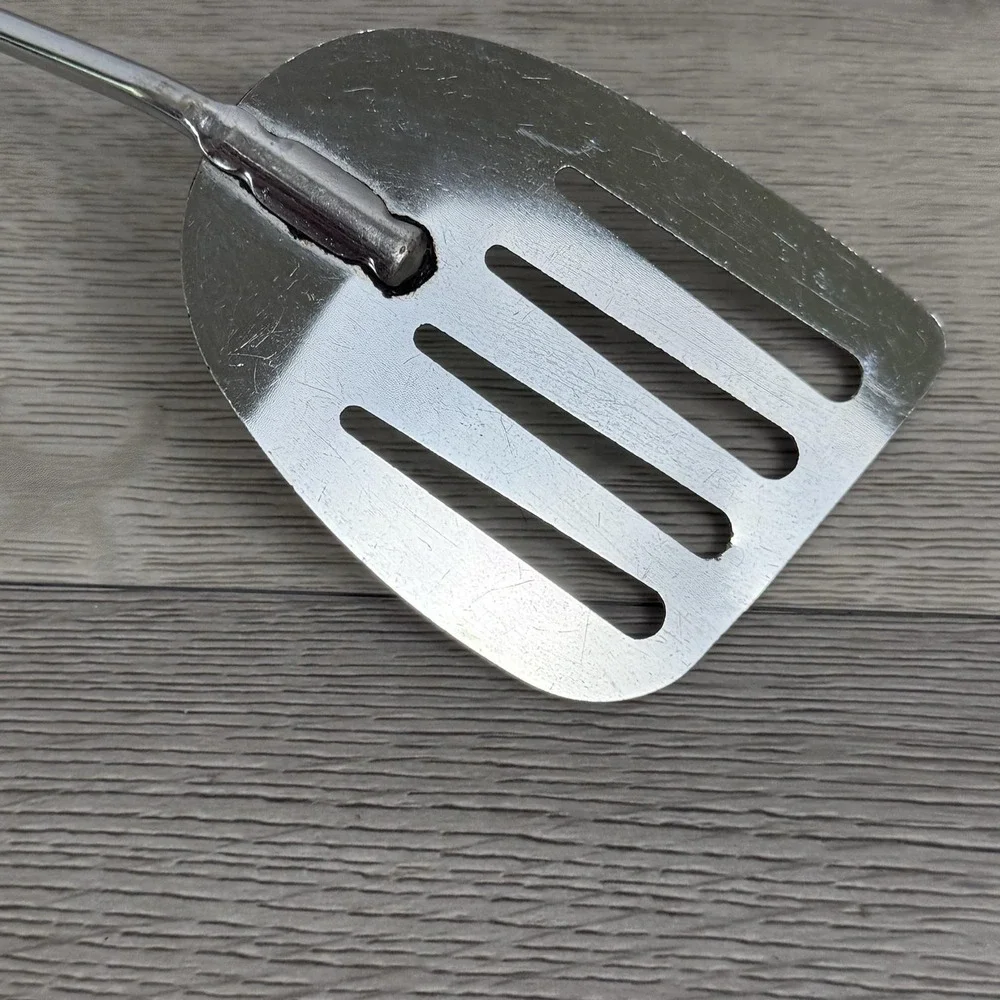 VTG EKCO Chromium Plated 10 inch Slotted Spatula Turner Black Handle USA Utensil